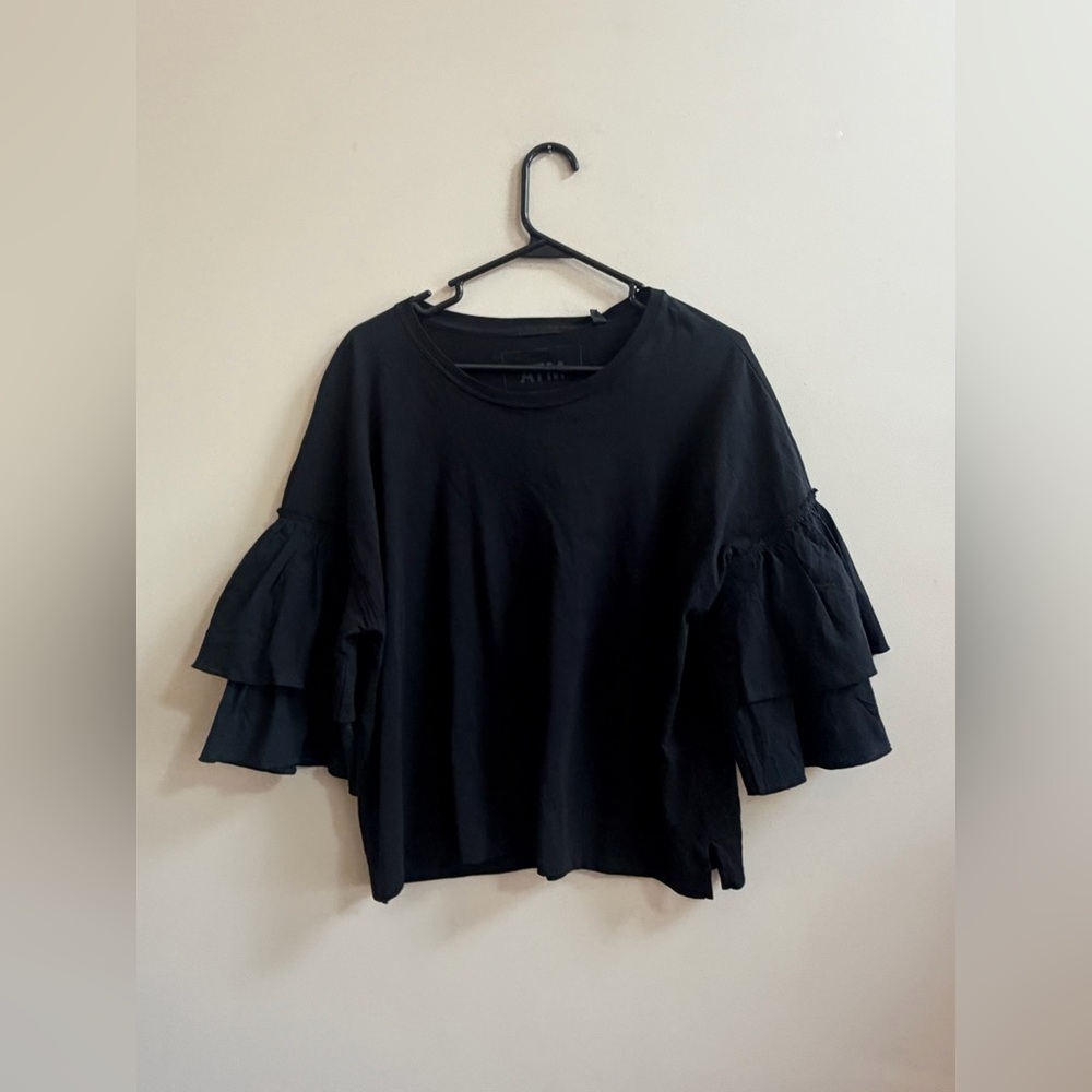 ATM Anthony Thomas Melillo Black Ruffle Sleeve Pullover Shirt Top Blouse Org Tag - Picture 2 of 15